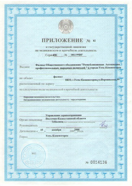 Базылхан Дюсупов - Приложение к государственной лицензии на медицинскую и врачебную деятельность